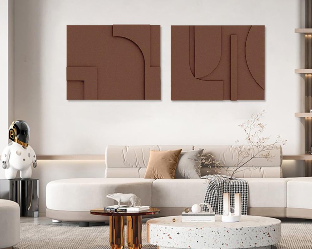 HMR 2 Pieces Japandi Abstract Wood Wall Decor for Living Room 3D Hanging Art - Brown, 23.6"W x 1.2"D x 15.7"H