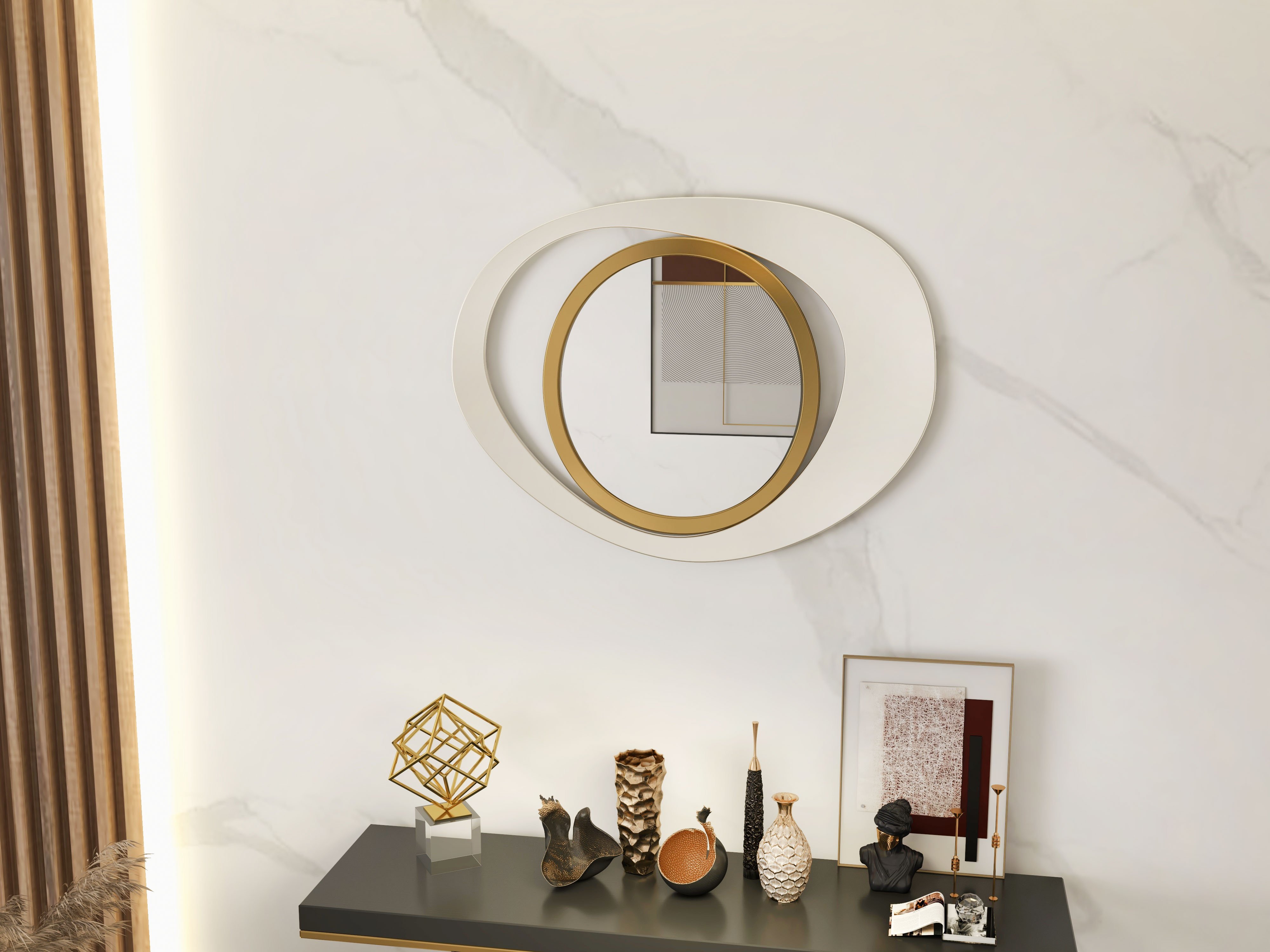 HMR - Modern Gold Metal 3D Geometry Ornament Figurine Sculpture Decor Art with Crystal Stand