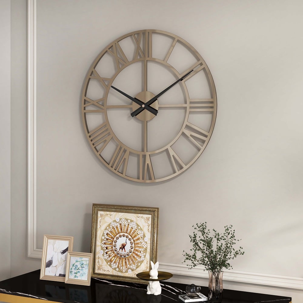 HMR - 23" Large Round Silver Roman Numeral Silent Wall Clock Modern Acrylic Decor Art