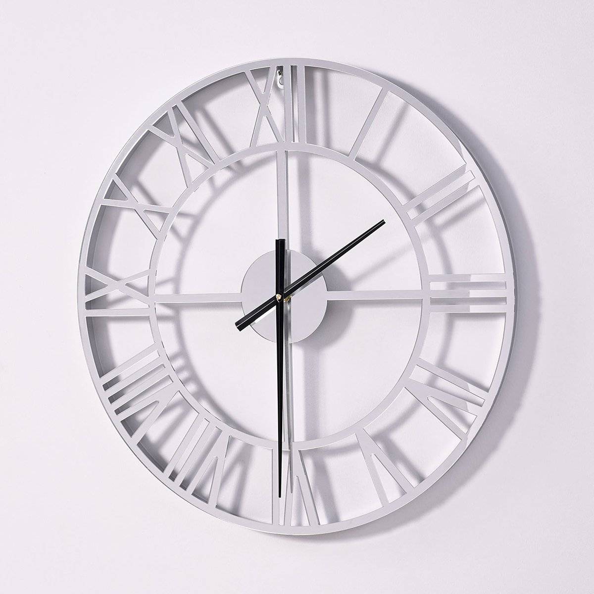HMR - 23" Large Round Silver Roman Numeral Silent Wall Clock Modern Acrylic Decor Art