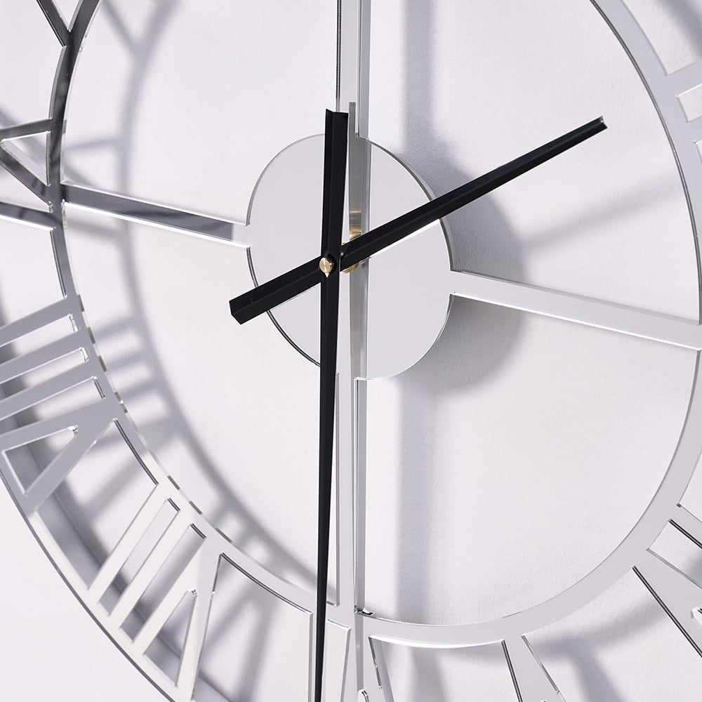 HMR - 23" Large Round Silver Roman Numeral Silent Wall Clock Modern Acrylic Decor Art