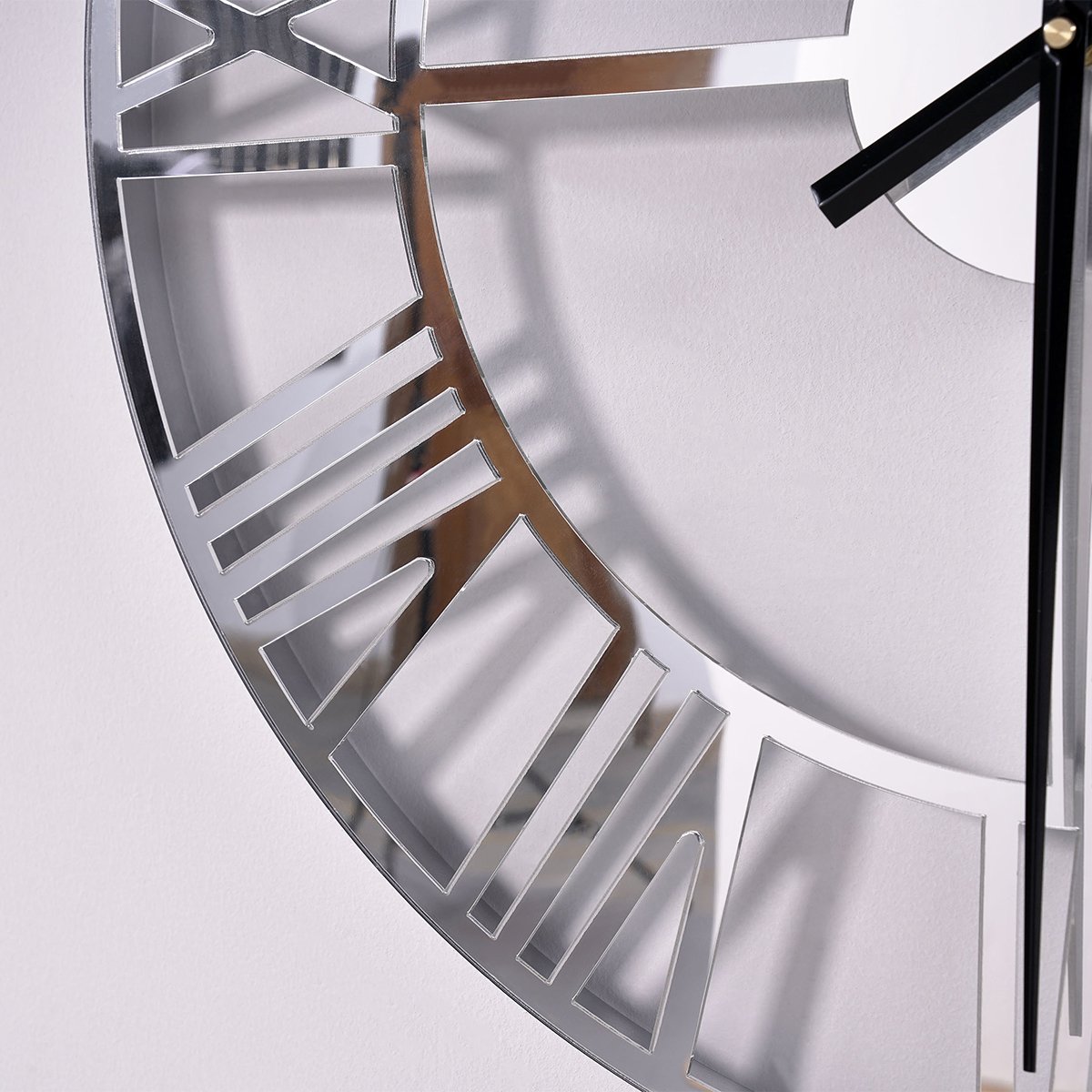 HMR - 23" Large Round Silver Roman Numeral Silent Wall Clock Modern Acrylic Decor Art