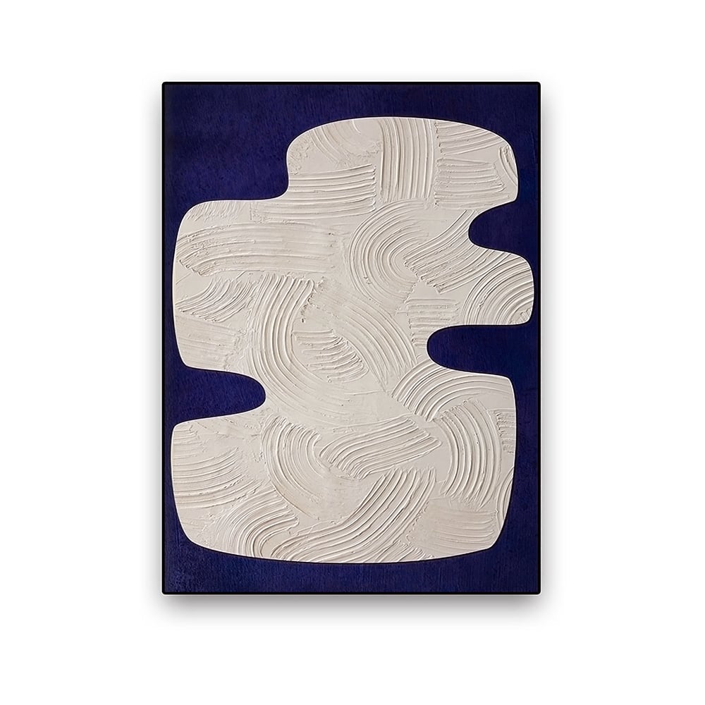 HMR - Japandi 3D Wall Decor for Living Room Home Abstract Art Painting with Frame Blue & White