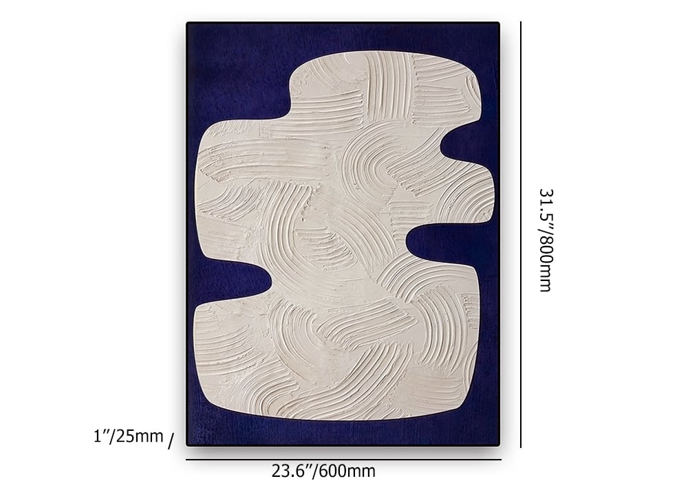HMR - Japandi 3D Wall Decor for Living Room Home Abstract Art Painting with Frame Blue & White