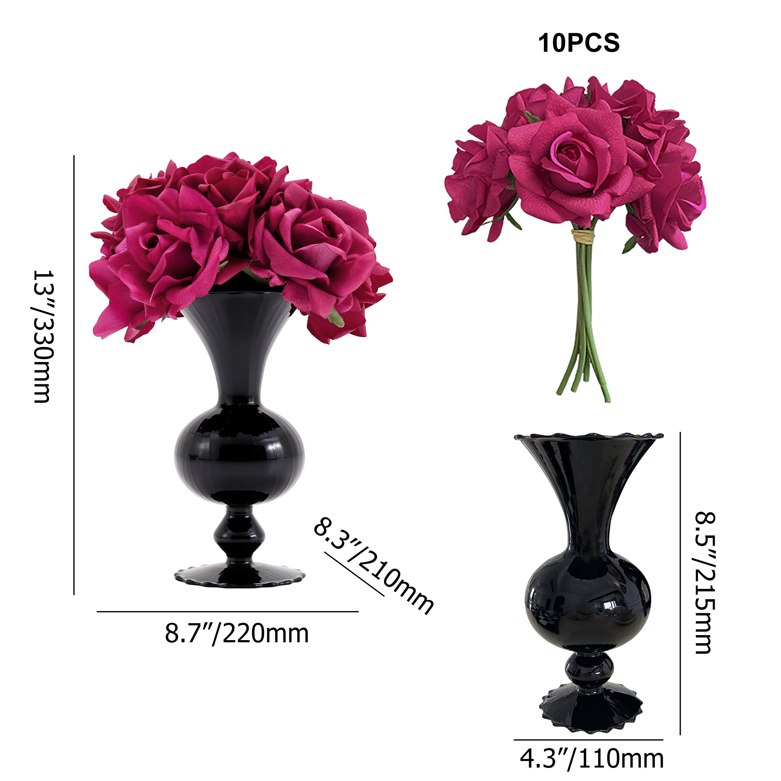 HMR - Modern Rose Artificial Flowers Arrangement in Black Vase Set