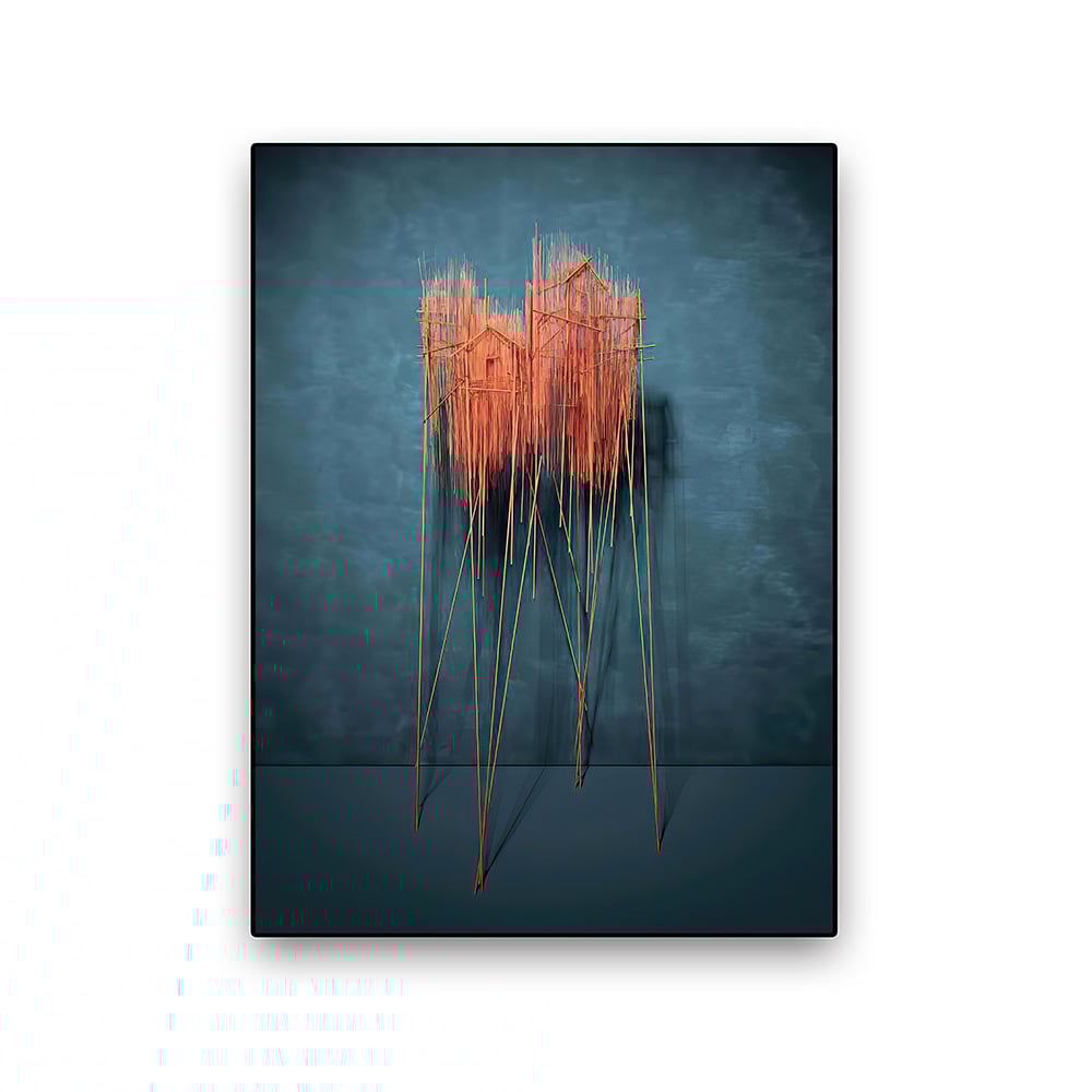 HMR - Farmhouse Wall Decor for Living Room 3D Nature Hanging Painting Art With Frame in Blue
