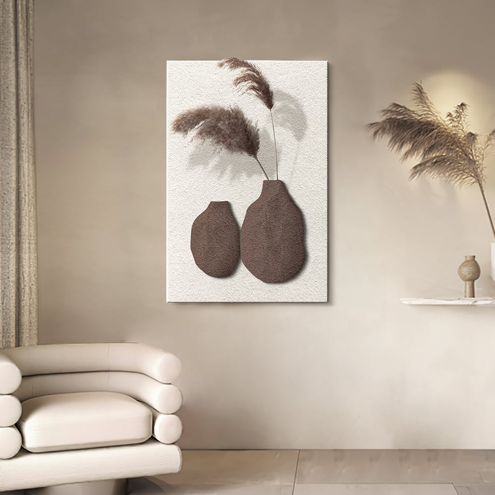 HMR - 27.6" Abstract Geometric Japandi Wall Art 3D Sculpture Decor With Vase in White & Brown