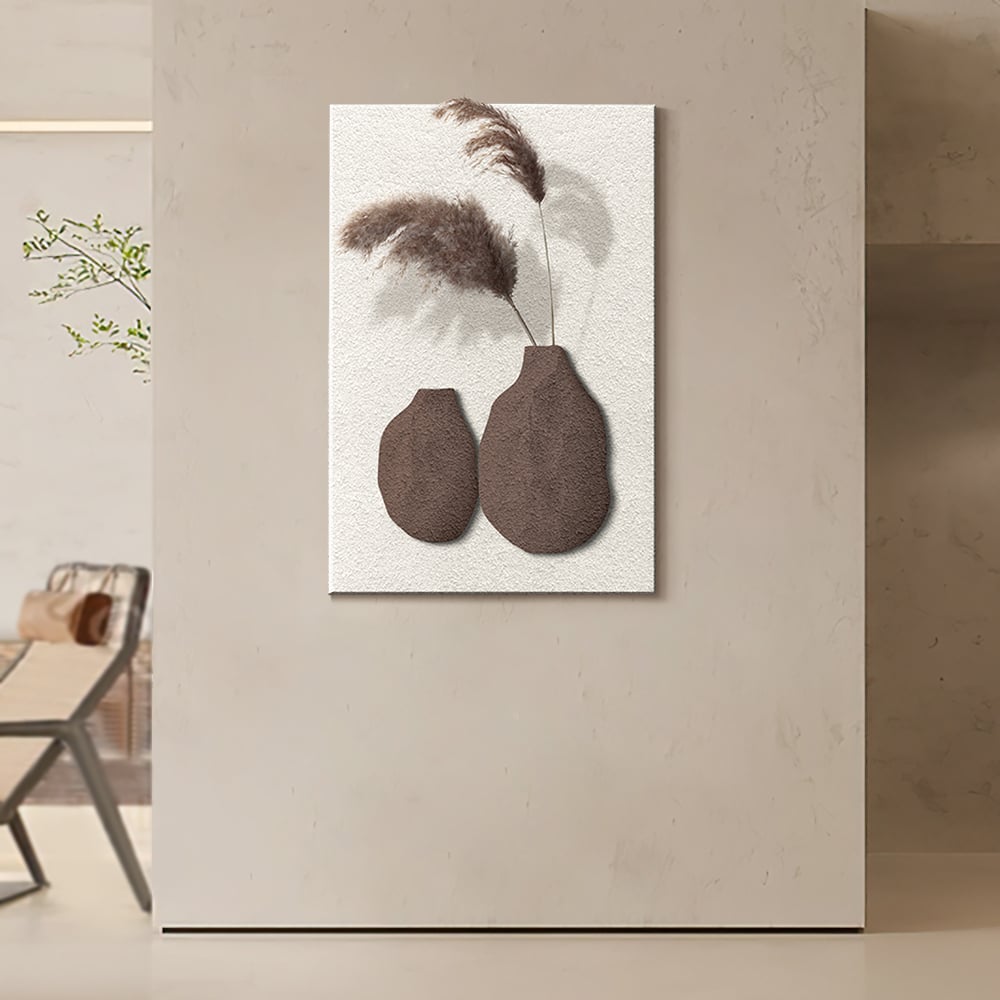 HMR - 27.6" Abstract Geometric Japandi Wall Art 3D Sculpture Decor With Vase in White & Brown