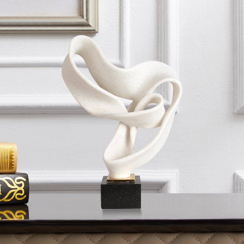 HMR Industrial Resin Abstract Sculpture Home Decorative Figurine Desk Art Decor - White