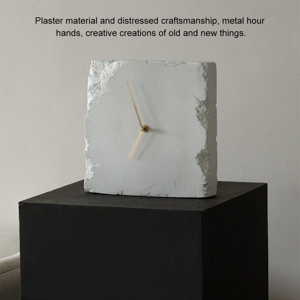 HMR - Modern Creative Old-fashioned Abstract Square White Desk Clock Home Table Decor