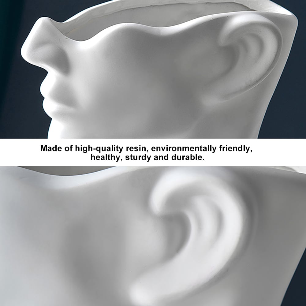 HMR - 9.4" Resin Statue Flower Vase Face Pots Bust Head Shaped Home Table Decor Art in White