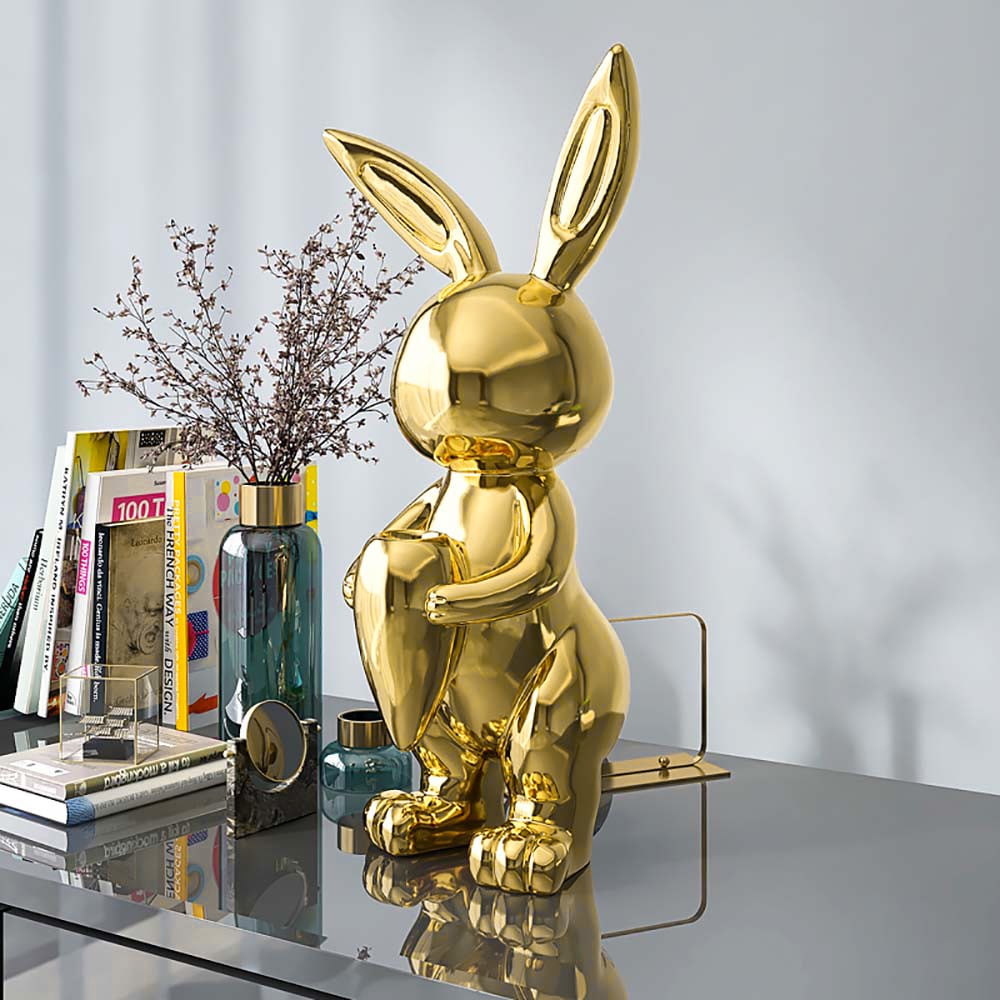 HMR - 16.1" Gold Shiny Resin Rabbit Statue Animal Art Decorative Sculpture Home Decor Vase