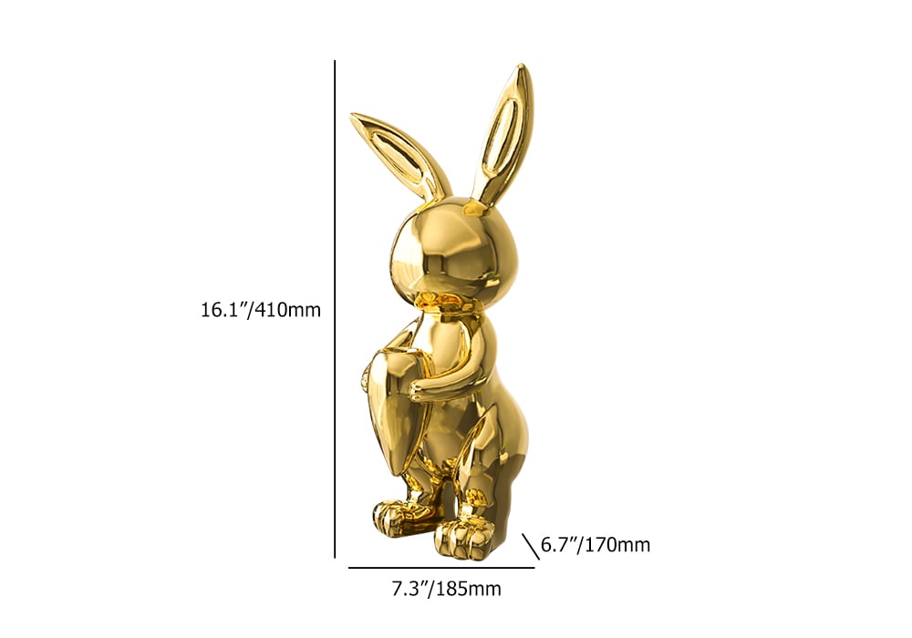 HMR - 16.1" Gold Shiny Resin Rabbit Statue Animal Art Decorative Sculpture Home Decor Vase