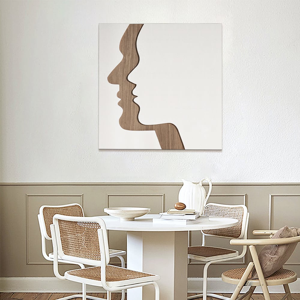 HMR - 23.6" Abstract & Geometric Human Face Wall Decor Art Living Room Bedroom White & Walnut