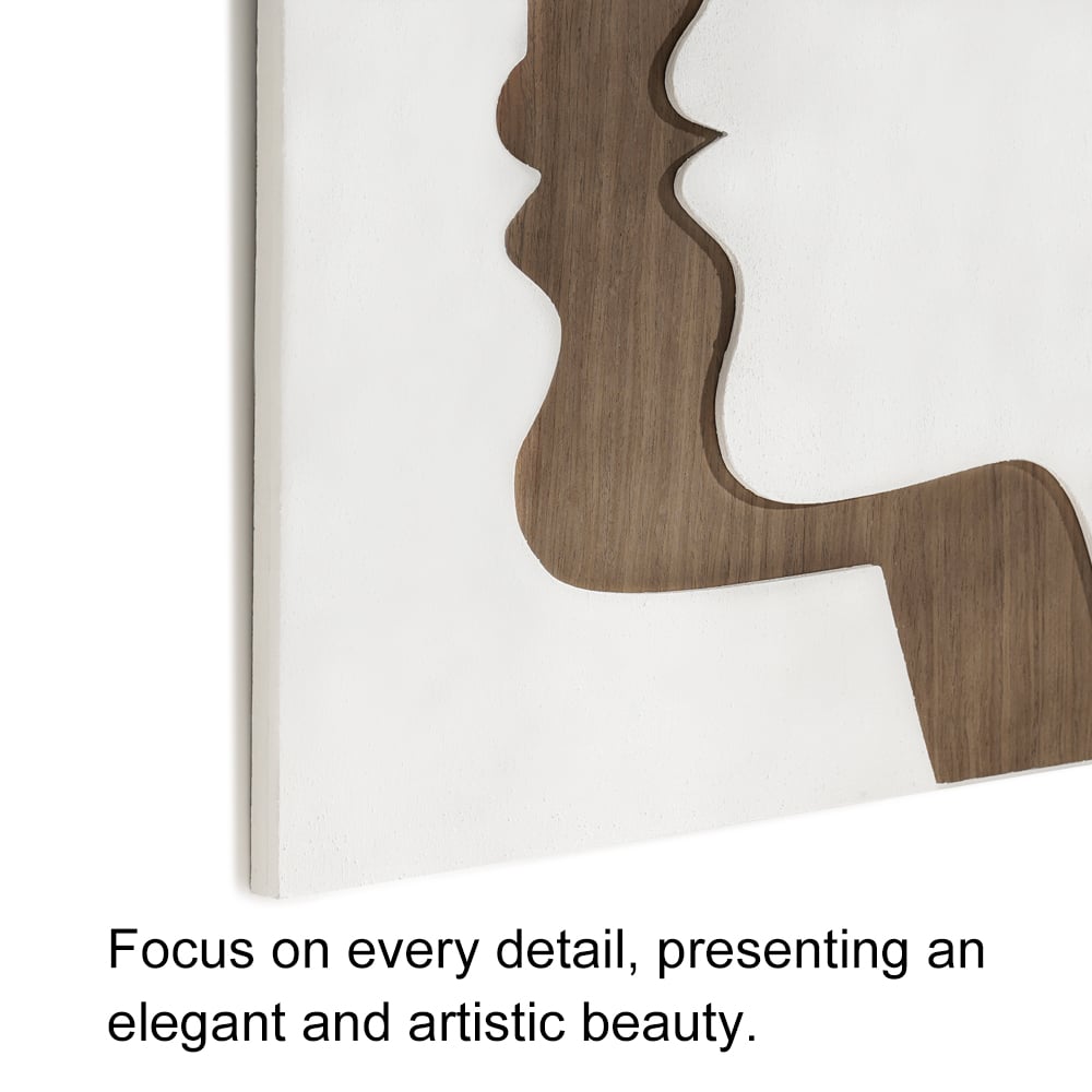 HMR - 23.6" Abstract & Geometric Human Face Wall Decor Art Living Room Bedroom White & Walnut