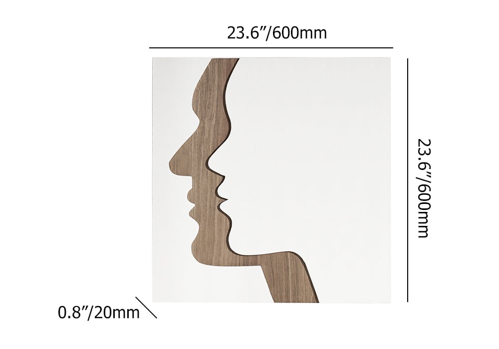 HMR - 23.6" Abstract & Geometric Human Face Wall Decor Art Living Room Bedroom White & Walnut