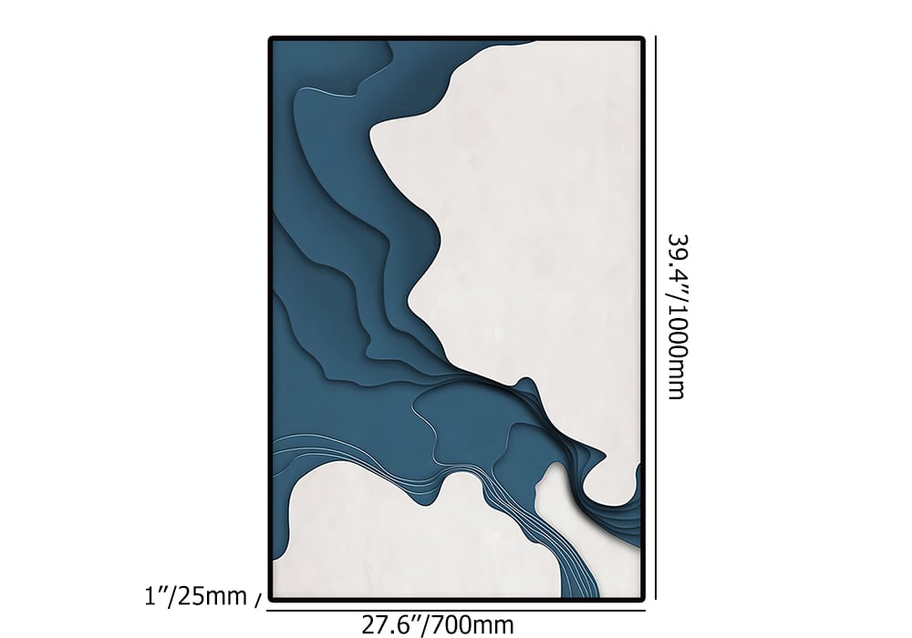 HMR - Modern Rectangle Wall Decor Abstract Canvas Print Art with Frame in Blue & White