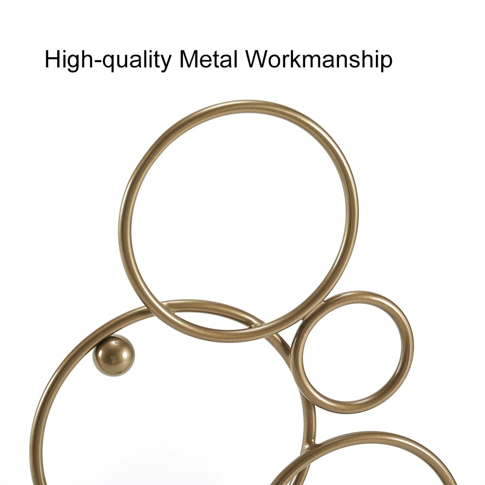 HMR - 16.1" Gold Geometric Metal Ring Sculpture Art Decor Ornament with Clear Crystal Base