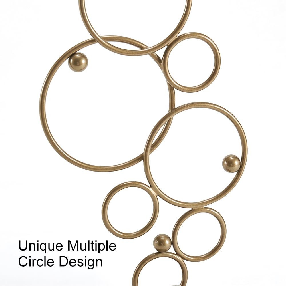 HMR - 16.1" Gold Geometric Metal Ring Sculpture Art Decor Ornament with Clear Crystal Base