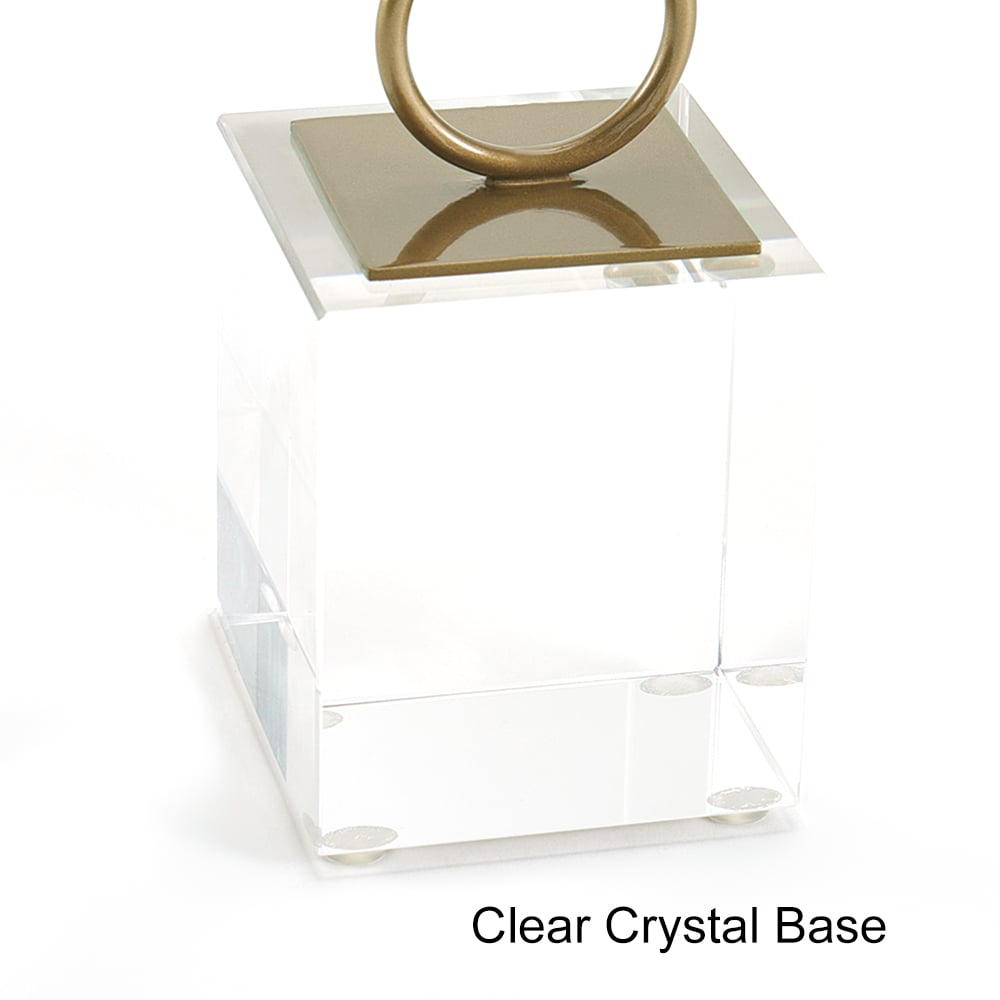 HMR - 16.1" Gold Geometric Metal Ring Sculpture Art Decor Ornament with Clear Crystal Base
