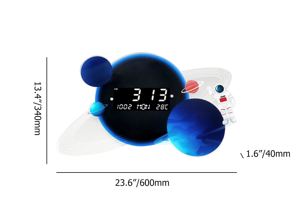 HMR - 23.6" LED Digital Display Modern Acrylic Blue Space Astronaut Wall Clock Decor Art