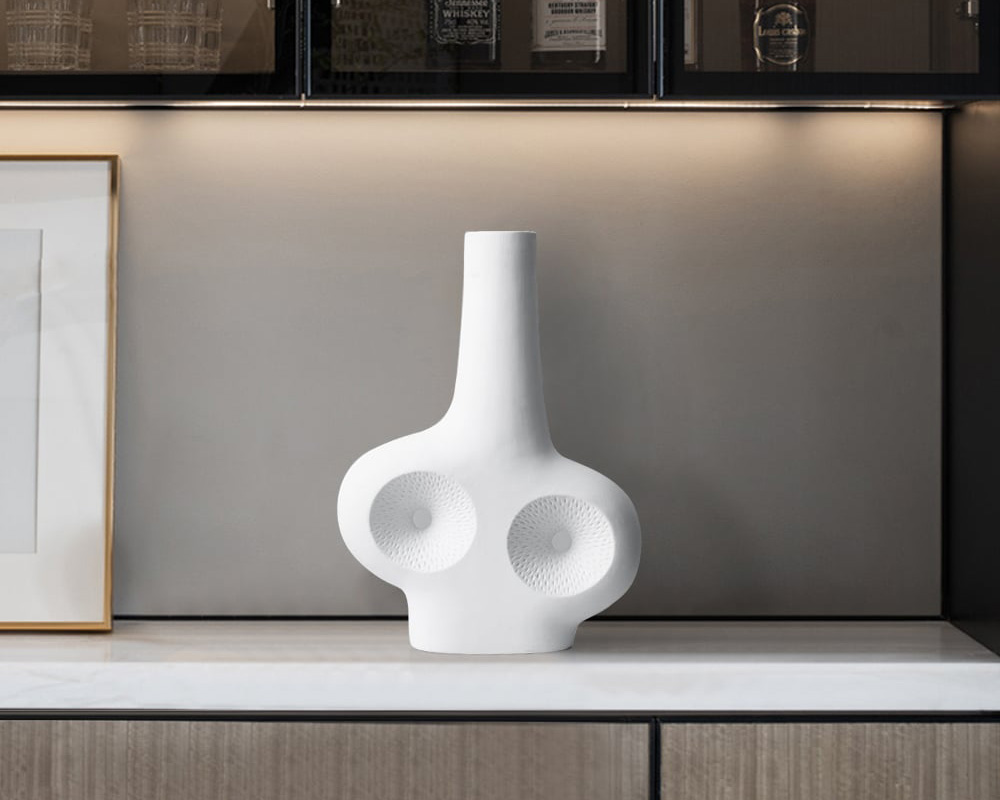 HMR Modern White Resin Flower Vase Sculpture Home Decorative Figurine Object Desk Decor Art - 12.2"