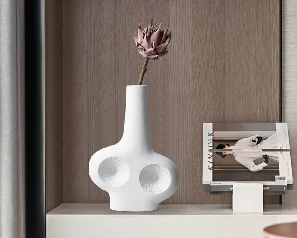 HMR Modern White Resin Flower Vase Sculpture Home Decorative Figurine Object Desk Decor Art - 12.2"