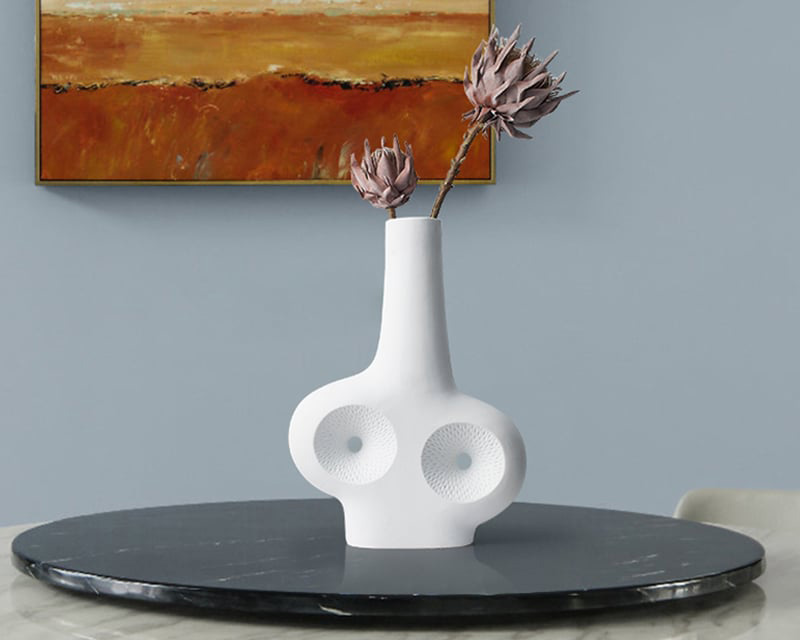 HMR Modern White Resin Flower Vase Sculpture Home Decorative Figurine Object Desk Decor Art - 12.2"