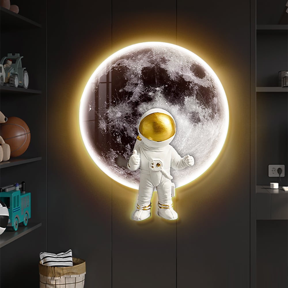 HMR - 23.6" Modern LED Acrylic Astronaut Moon Wall Decor Art Living Room Bedroom