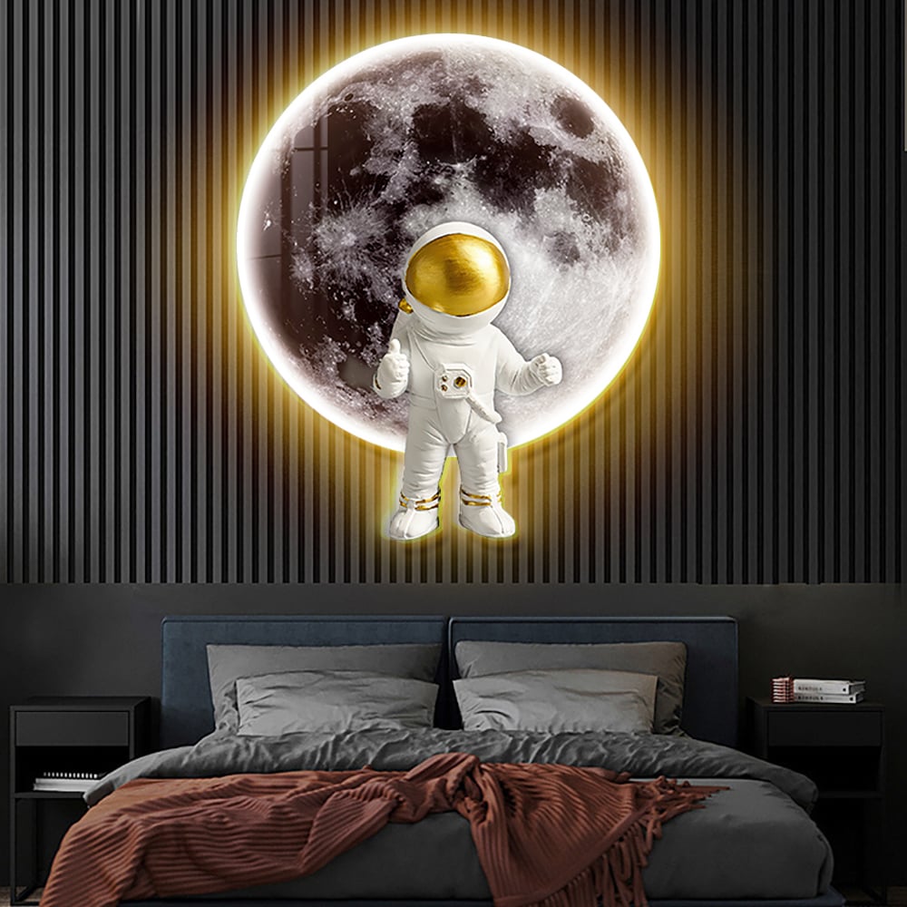 HMR - 23.6" Modern LED Acrylic Astronaut Moon Wall Decor Art Living Room Bedroom
