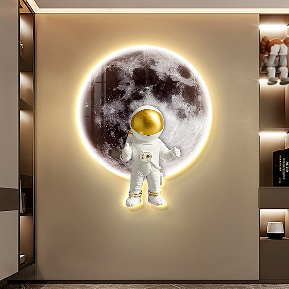 HMR - 23.6" Modern LED Acrylic Astronaut Moon Wall Decor Art Living Room Bedroom