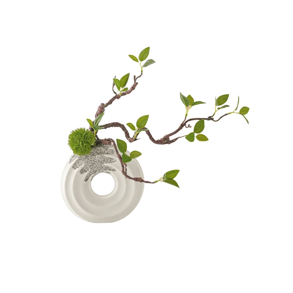 HMR - 15" Artificial Tree With White Ceramic Base Vase Faux Plastic Plant Decor Art Indoor