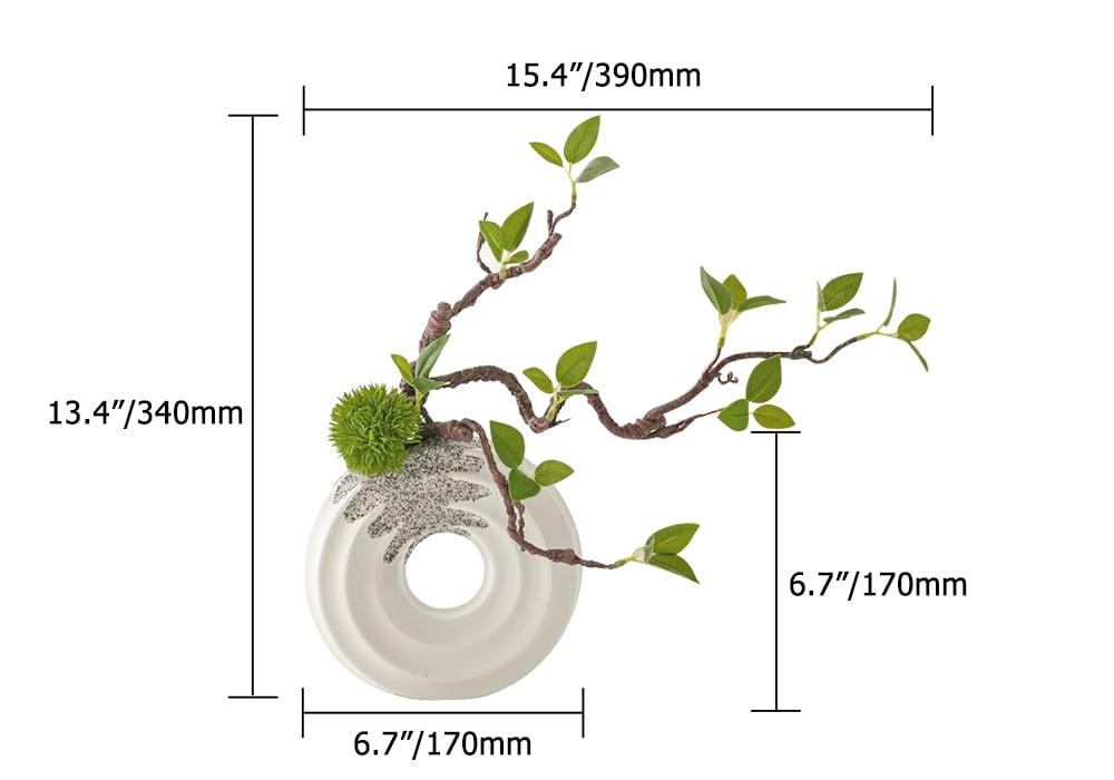 HMR - 15" Artificial Tree With White Ceramic Base Vase Faux Plastic Plant Decor Art Indoor