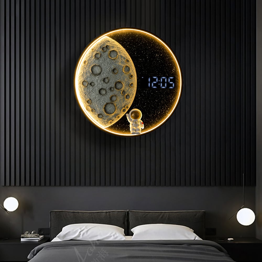 HMR - 19.7" LED Digital Round Moon Astronaut Wall Clock Spaceman Decor Art USB Charging