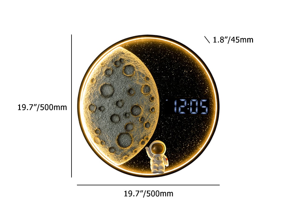 HMR - 19.7" LED Digital Round Moon Astronaut Wall Clock Spaceman Decor Art USB Charging