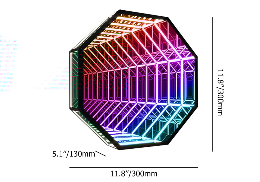 HMR - 3D Octagon LED Tunnel Infinity Wall Mirror Decor Light Art Party Living Room Bedroom