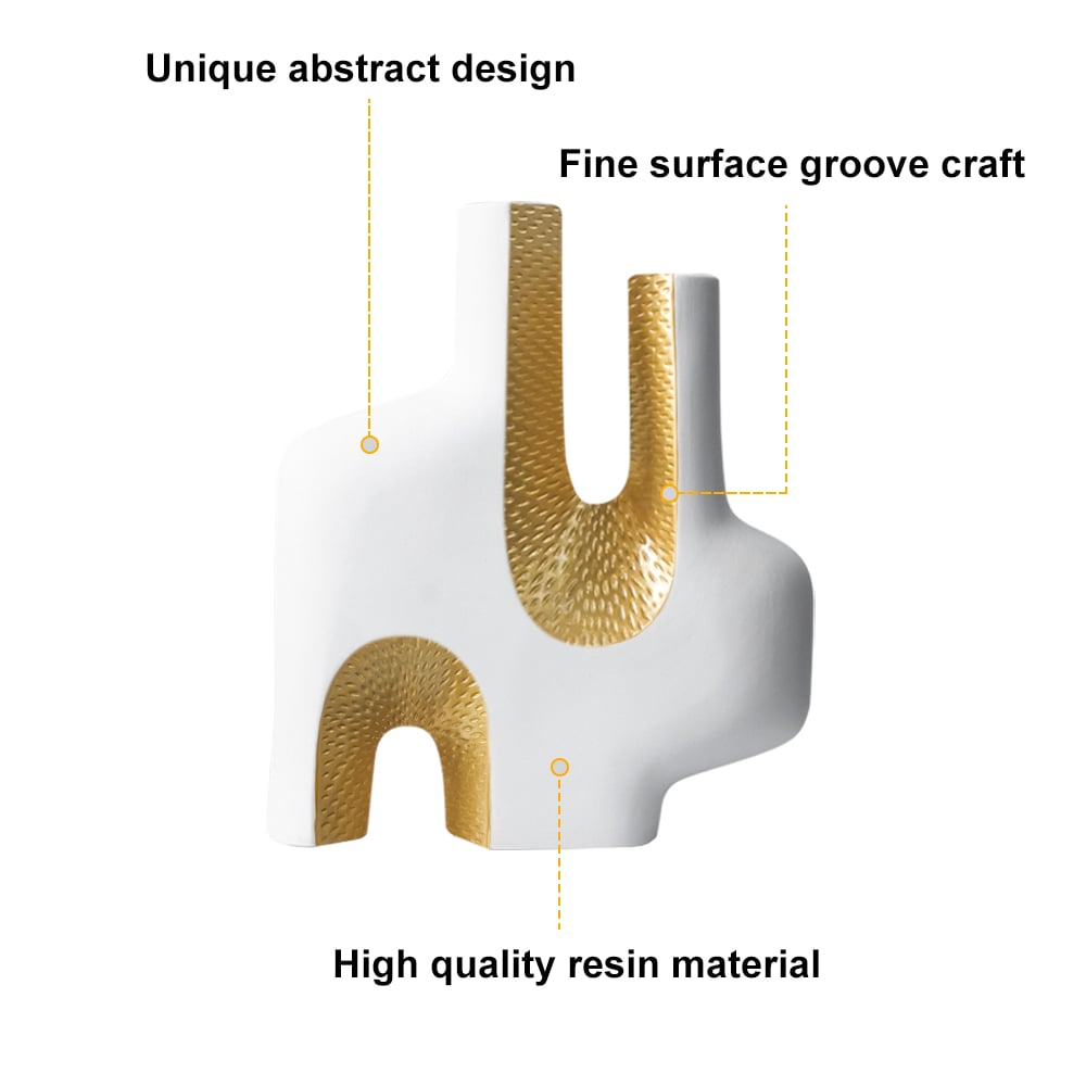 HMR - Modern Resin Abstract Sculpture Decorative Figurine Object Desk Decor Art White & Gold