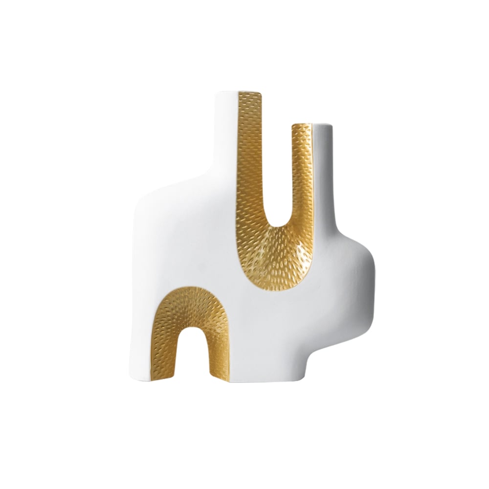 HMR - Modern Resin Abstract Sculpture Decorative Figurine Object Desk Decor Art White & Gold