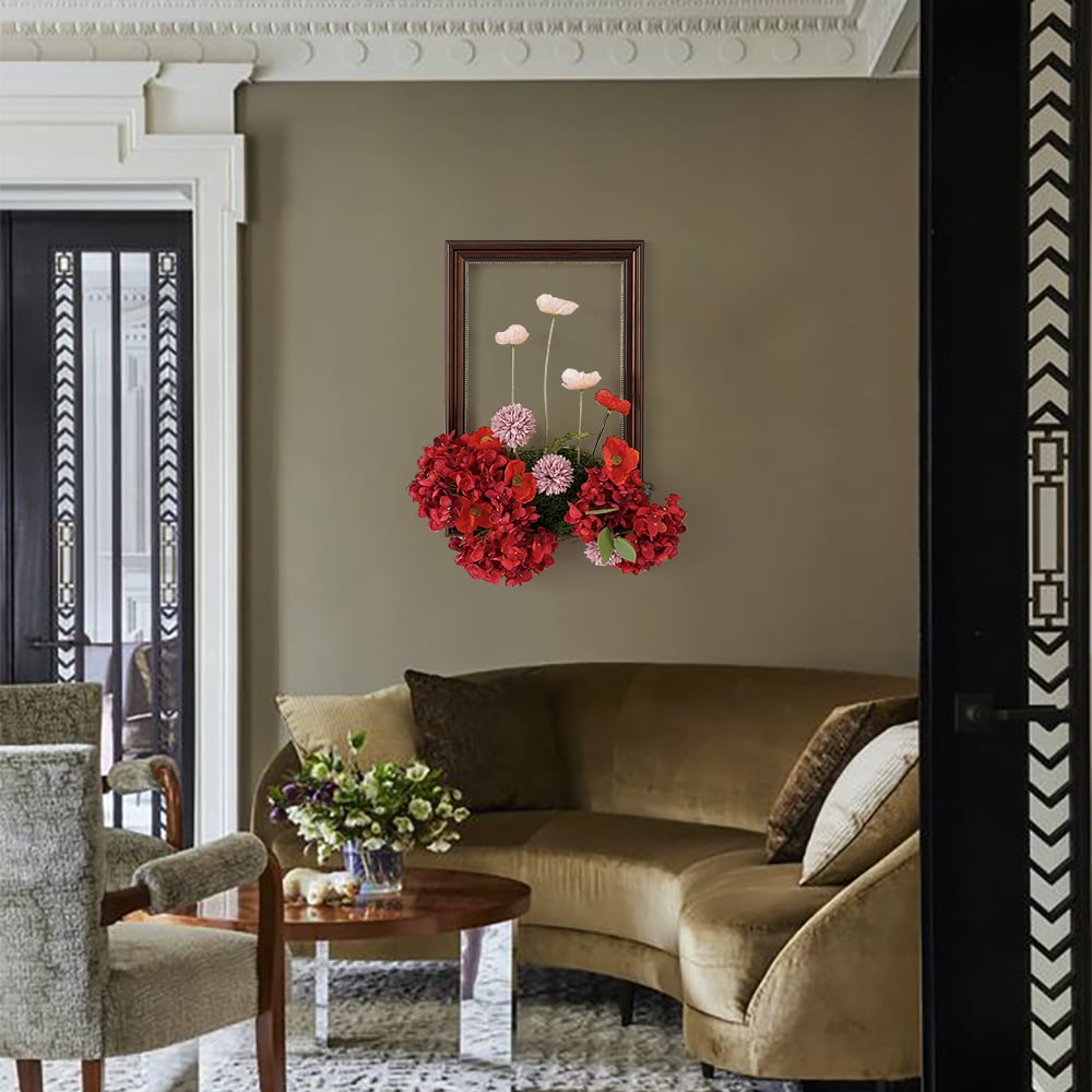 HMR - Vintage Red Fake Flower Arrangements Wall Hanging Decoration Artificial Silk Flower