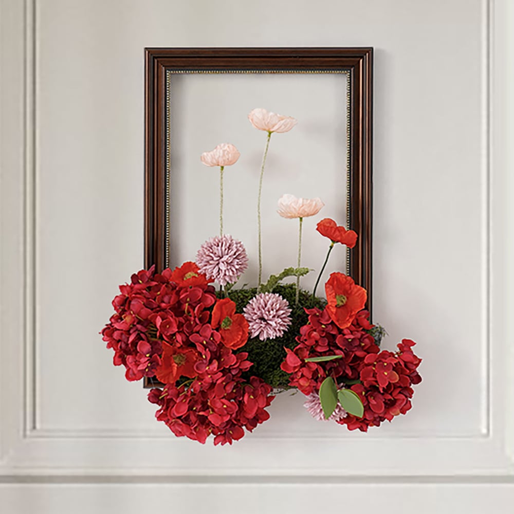 HMR - Vintage Red Fake Flower Arrangements Wall Hanging Decoration Artificial Silk Flower