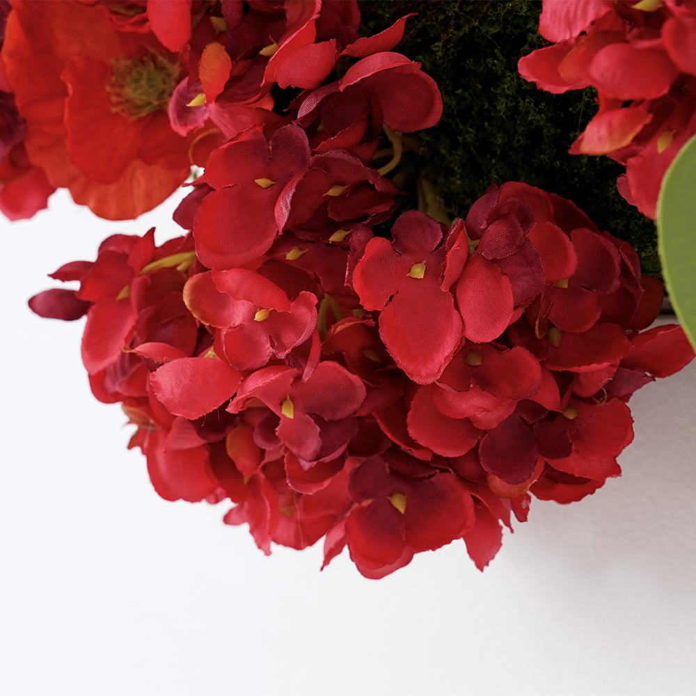 HMR - Vintage Red Fake Flower Arrangements Wall Hanging Decoration Artificial Silk Flower