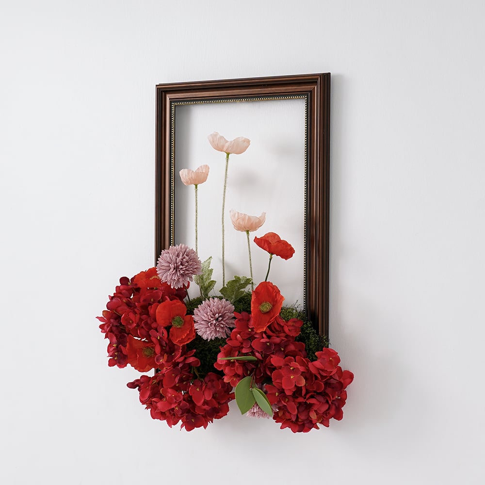 HMR - Vintage Red Fake Flower Arrangements Wall Hanging Decoration Artificial Silk Flower