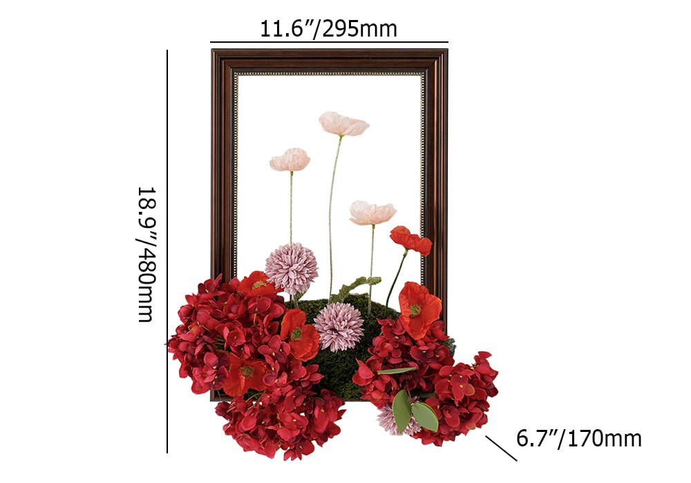HMR - Vintage Red Fake Flower Arrangements Wall Hanging Decoration Artificial Silk Flower