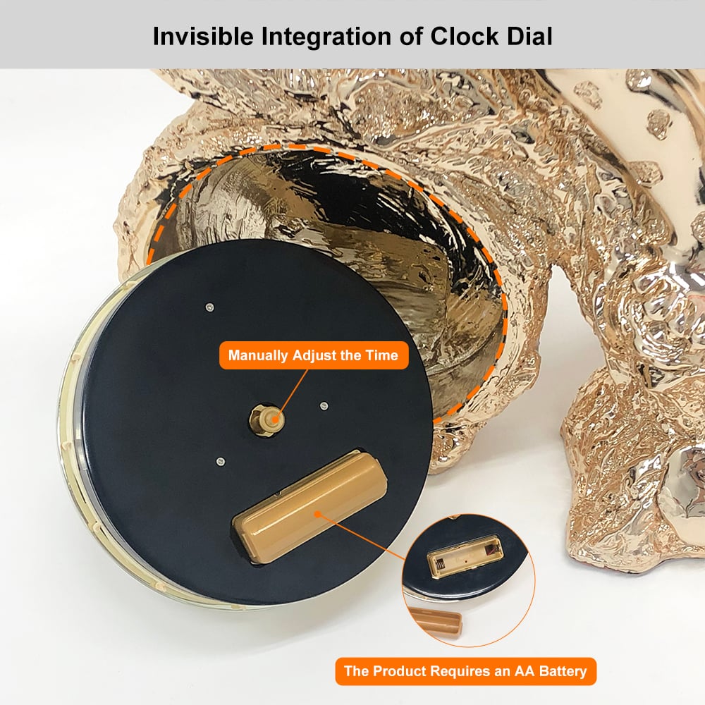 HMR - Gold Electroplating Cheetah Mute Imitation Diamond Resin Table Clock Home Decoration