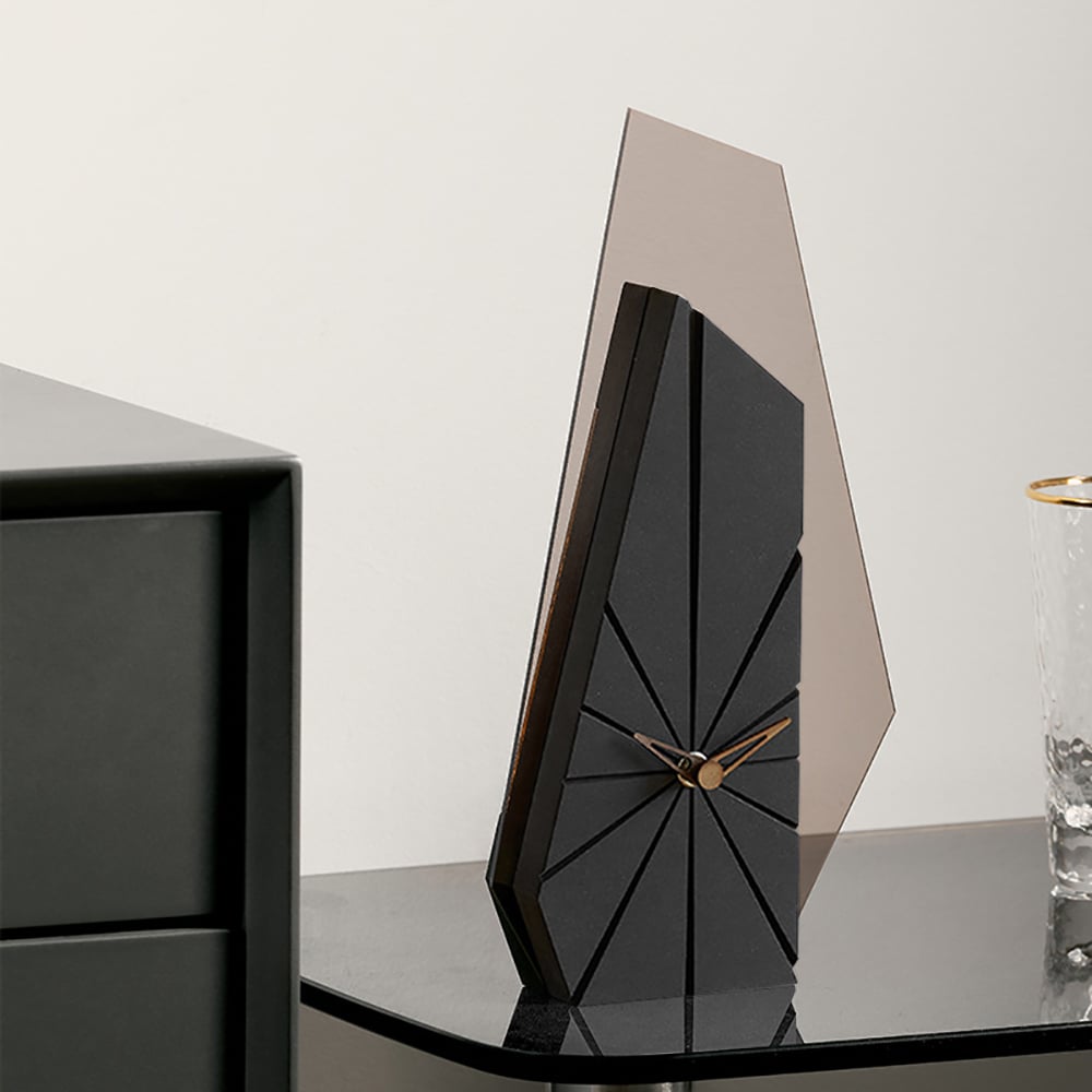 HMR - Modern Wood Black Abstract Geometry Mantel & Table Top Clock