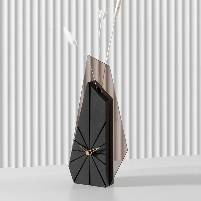 HMR - Modern Wood Black Abstract Geometry Mantel & Table Top Clock