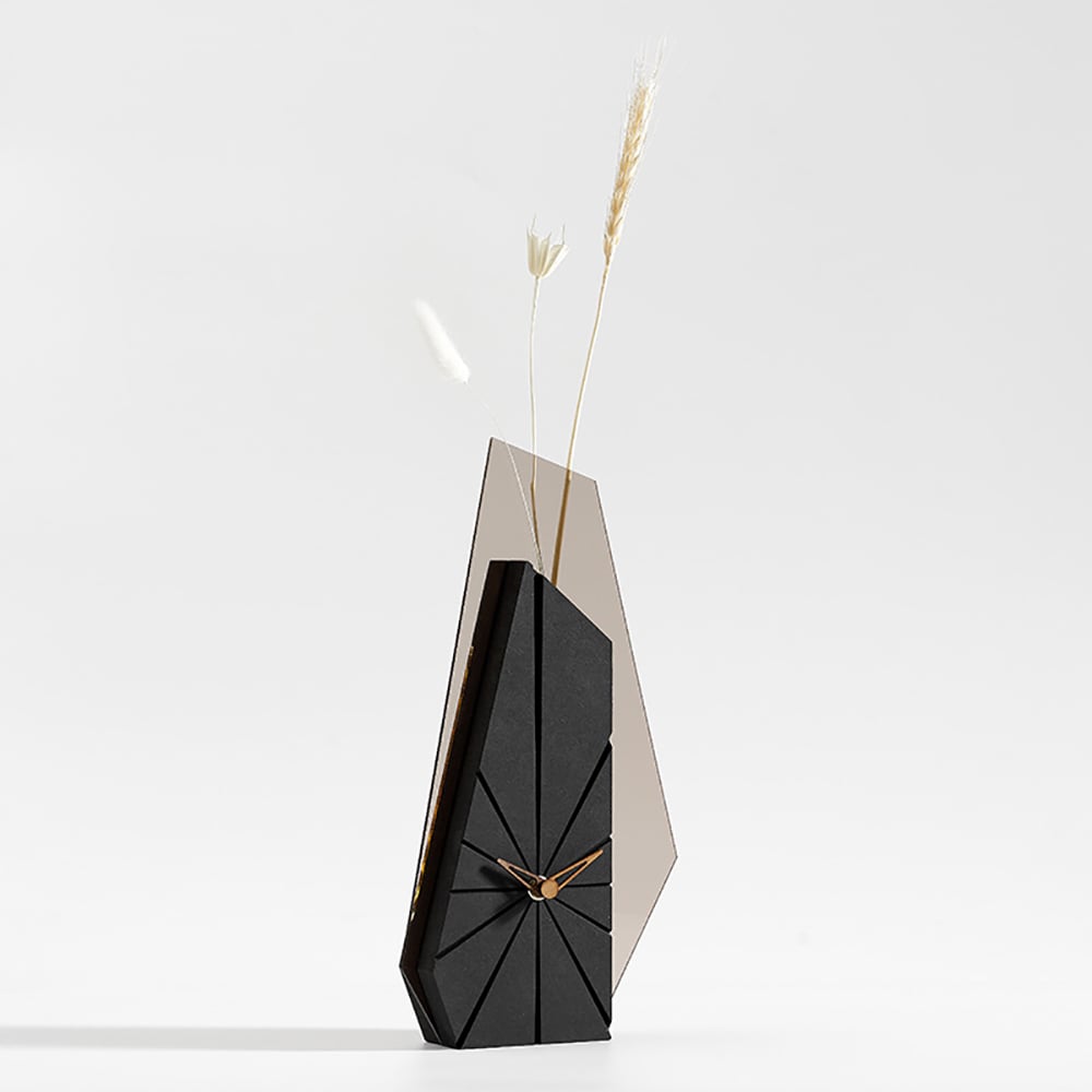 HMR - Modern Wood Black Abstract Geometry Mantel & Table Top Clock