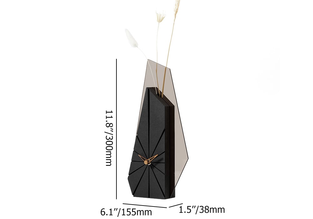 HMR - Modern Wood Black Abstract Geometry Mantel & Table Top Clock