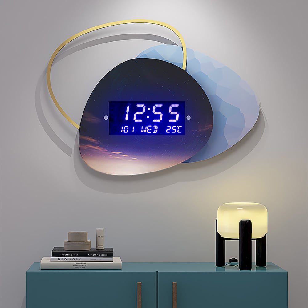 HMR - 18.9" LED Digital Display Wall Clock Modern Acrylic Abstract Star Decor Art Living Room