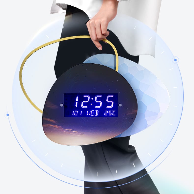 HMR - 18.9" LED Digital Display Wall Clock Modern Acrylic Abstract Star Decor Art Living Room